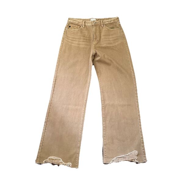 Kancan Mikaella Ultra High Rise 90s Flare Jeans Beige Tan Khaki Distressed 11/29 - Picture 9 of 9